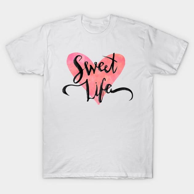 Sweet Life Pink Watercolor Heart T-Shirt by HappyPixelDesigns